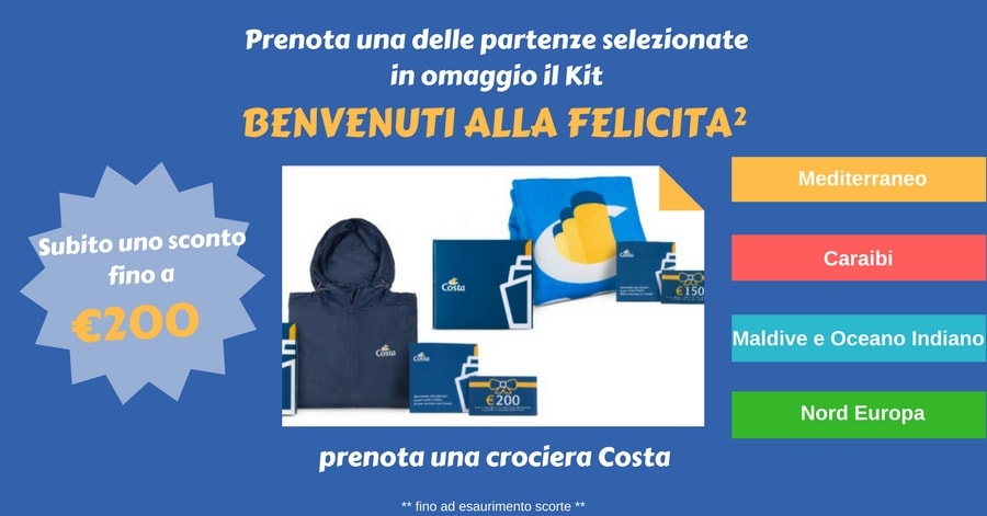 Crociere regalo ti regala il Kit Benvenuti alla Felicità² ed un Voucher Sconto fino a €200 